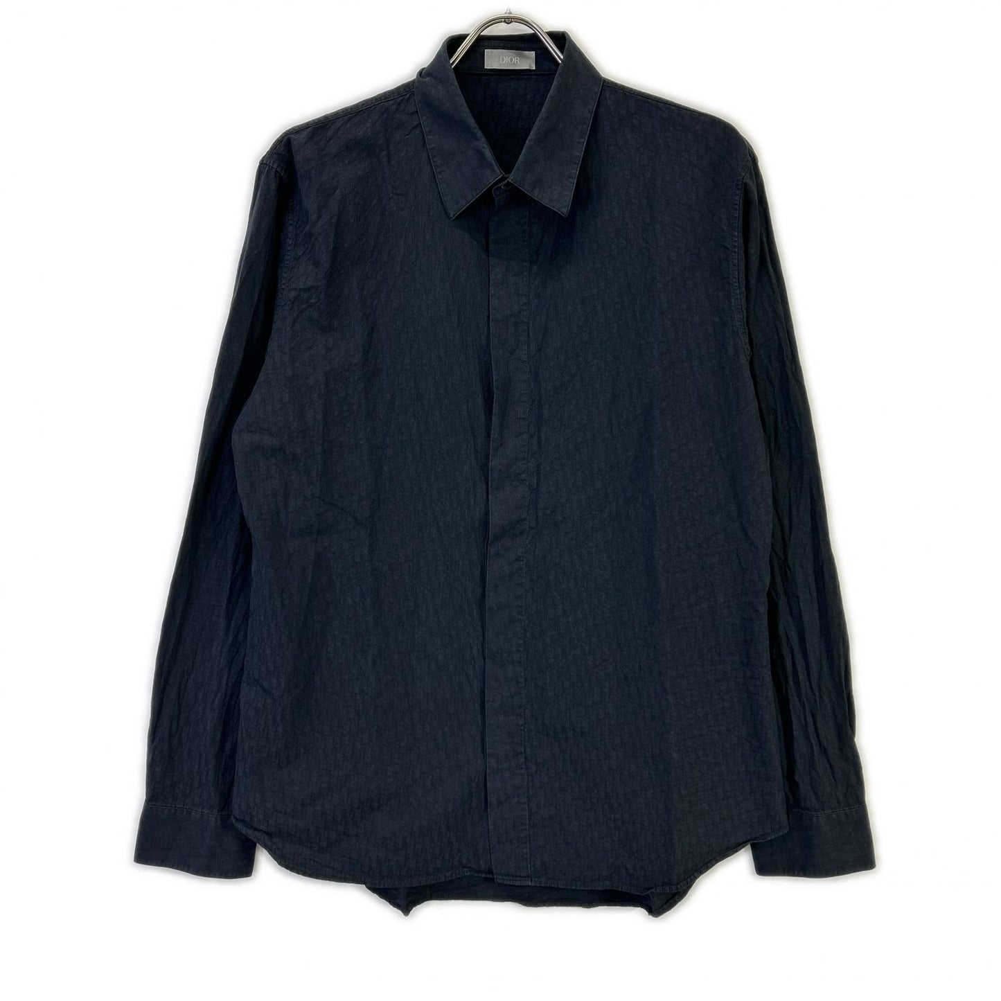 DIOR 013C502A4743 Navy Oblique Jacquard Cotton Shirt Size 42