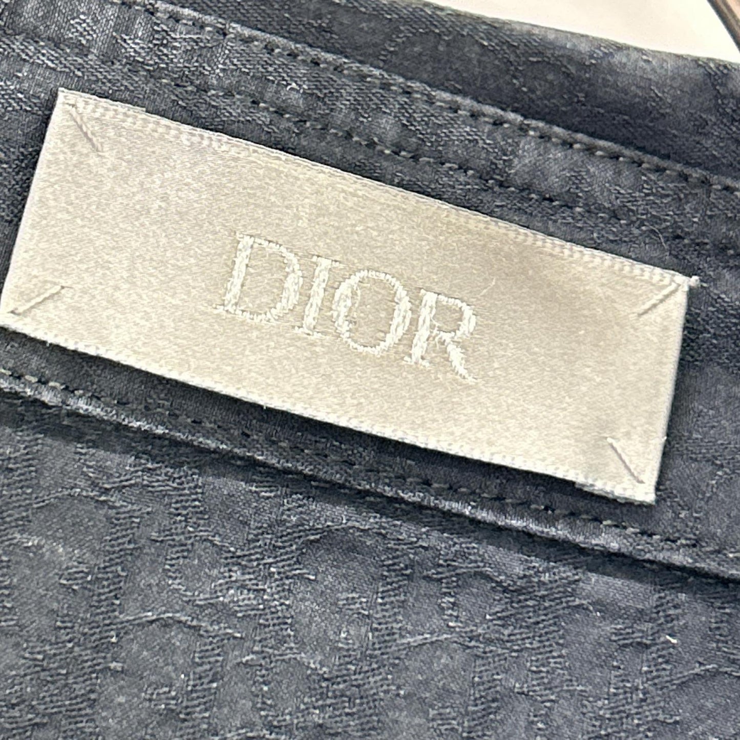 DIOR 013C502A4743 Navy Oblique Jacquard Cotton Shirt Size 42