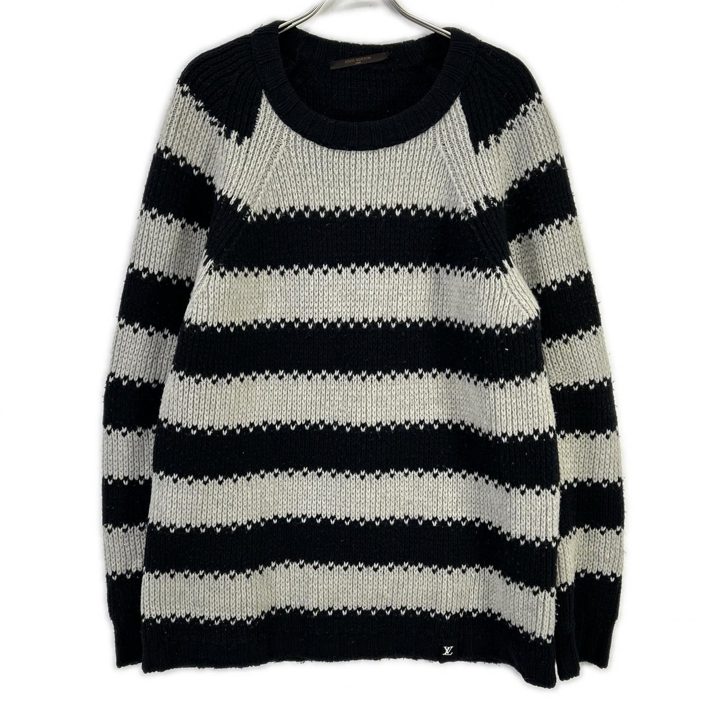 LOUIS VUITTON Black Gray Wool Striped Sweater Size L