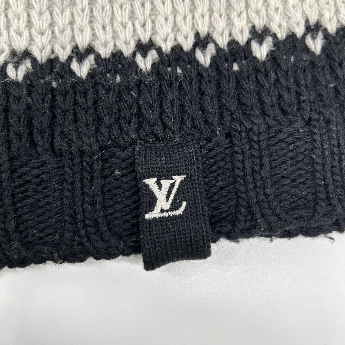 LOUIS VUITTON Black Gray Wool Striped Sweater Size L