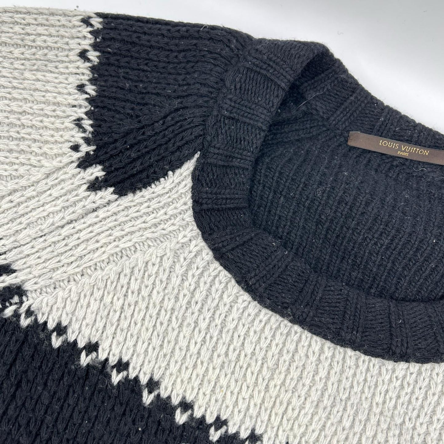 LOUIS VUITTON Black Gray Wool Striped Sweater Size L