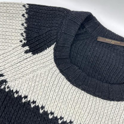 LOUIS VUITTON Black Gray Wool Striped Sweater Size L