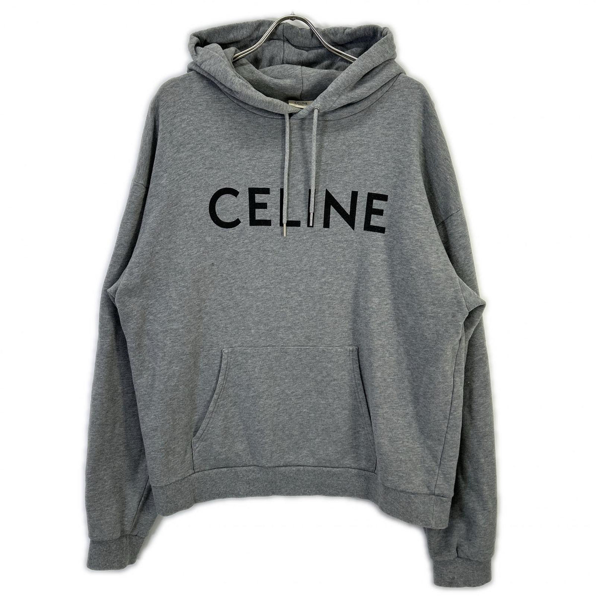 CELINE 2Y321052H Logo Print Hoodie Gray Cotton Size XXL