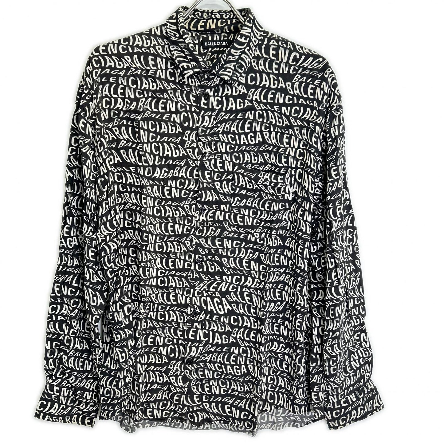 BALENCIAGA 508467 All-over Logo Rayon Shirt Size 38