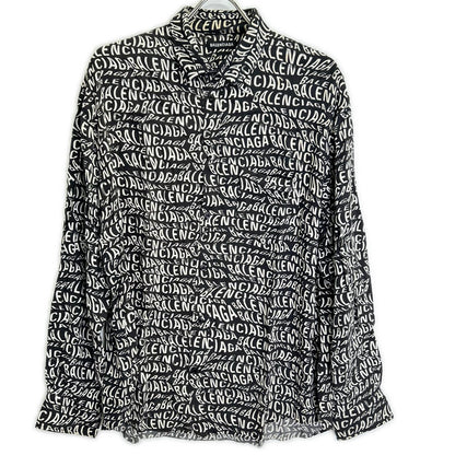 BALENCIAGA 508467 All-over Logo Rayon Shirt Size 38