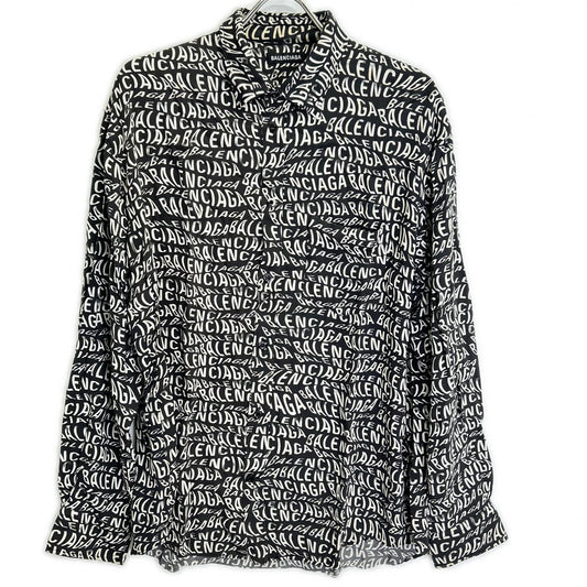 BALENCIAGA 508467 All-over Logo Rayon Shirt Size 38