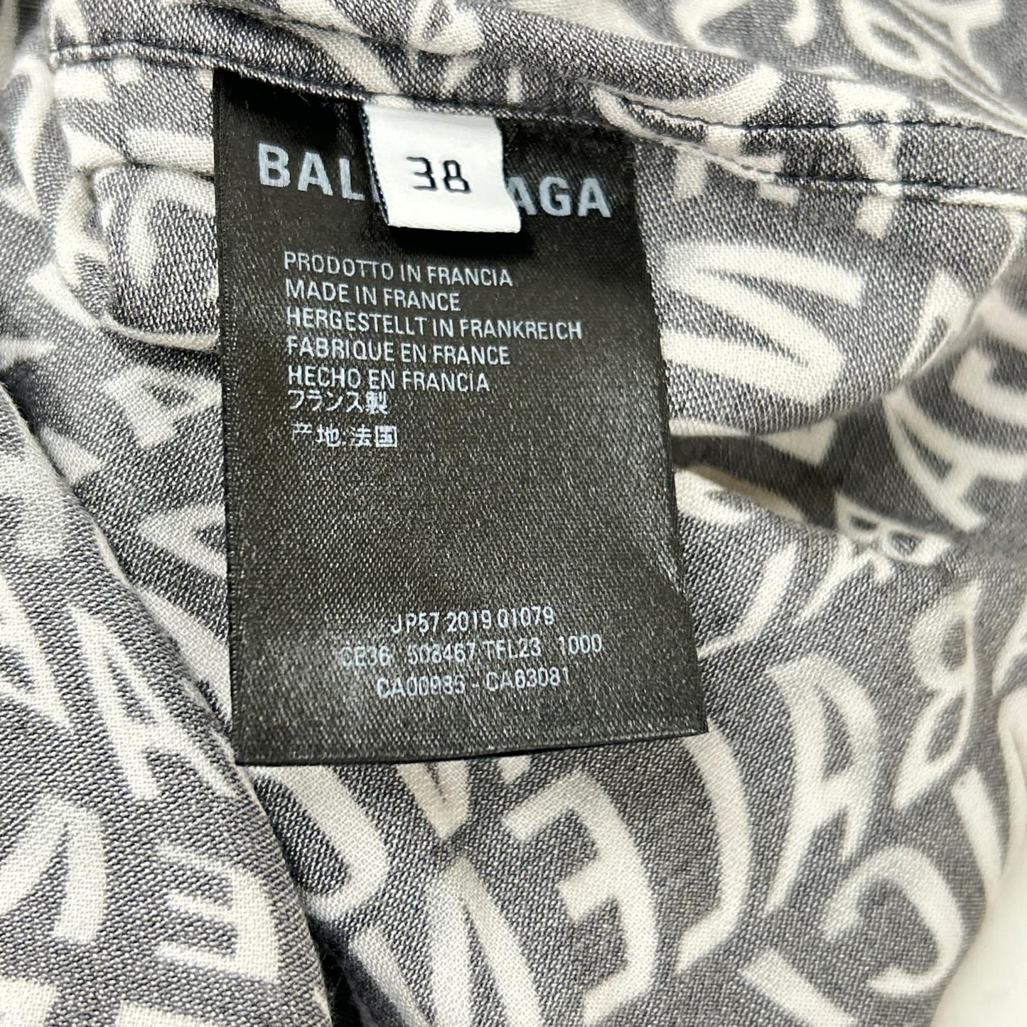 BALENCIAGA 508467 All-over Logo Rayon Shirt Size 38