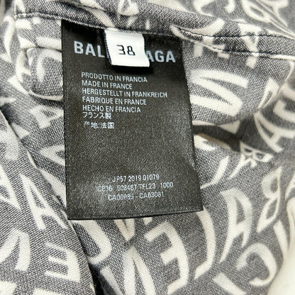 BALENCIAGA 508467 All-over Logo Rayon Shirt Size 38