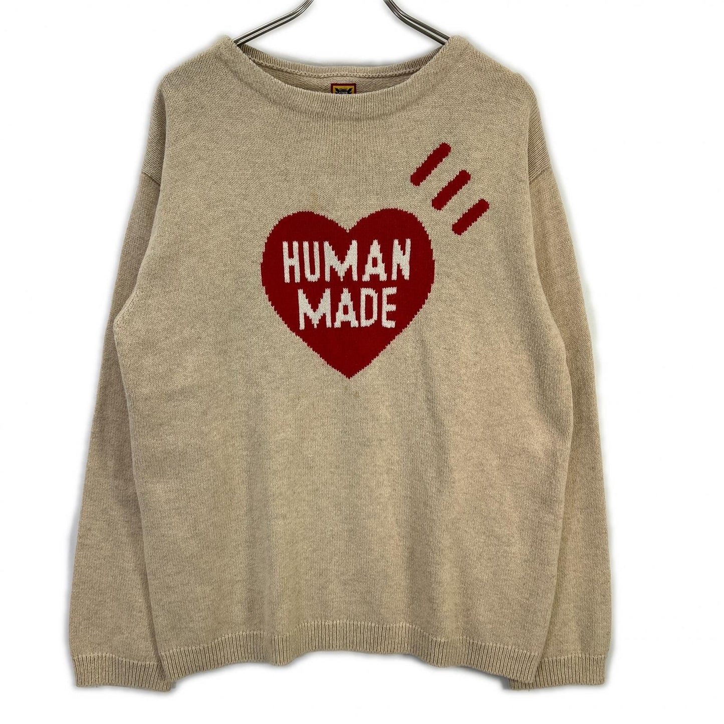 HUMAN MADE Heart Logo Fleece Wool Light Beige Sweater Size XL