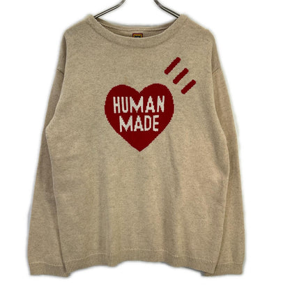 HUMAN MADE Heart Logo Fleece Wool Light Beige Sweater Size XL