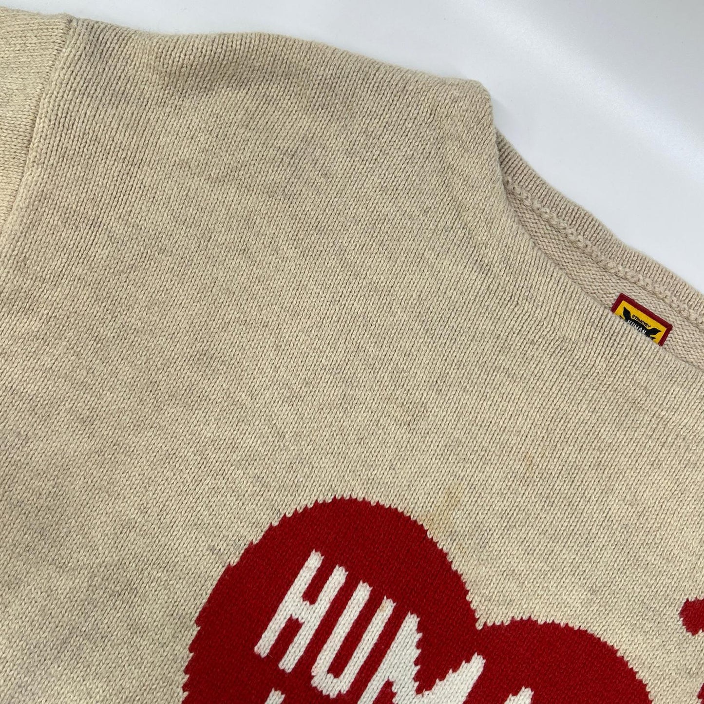 HUMAN MADE Heart Logo Fleece Wool Light Beige Sweater Size XL