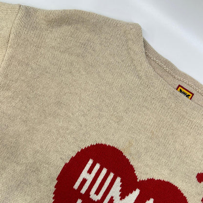 HUMAN MADE Heart Logo Fleece Wool Light Beige Sweater Size XL