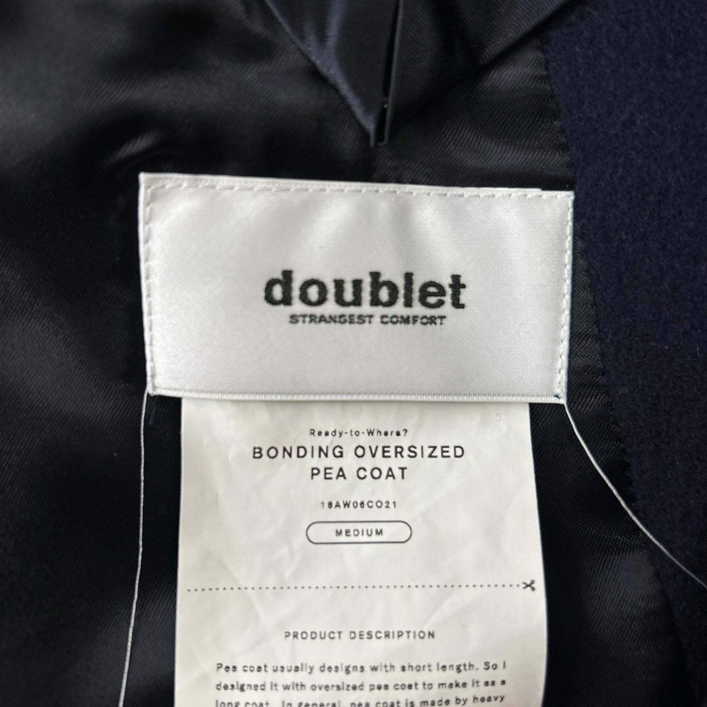 doublet 18AW BONDING OVERSIZED Wool Peacoat Navy Coat Size M