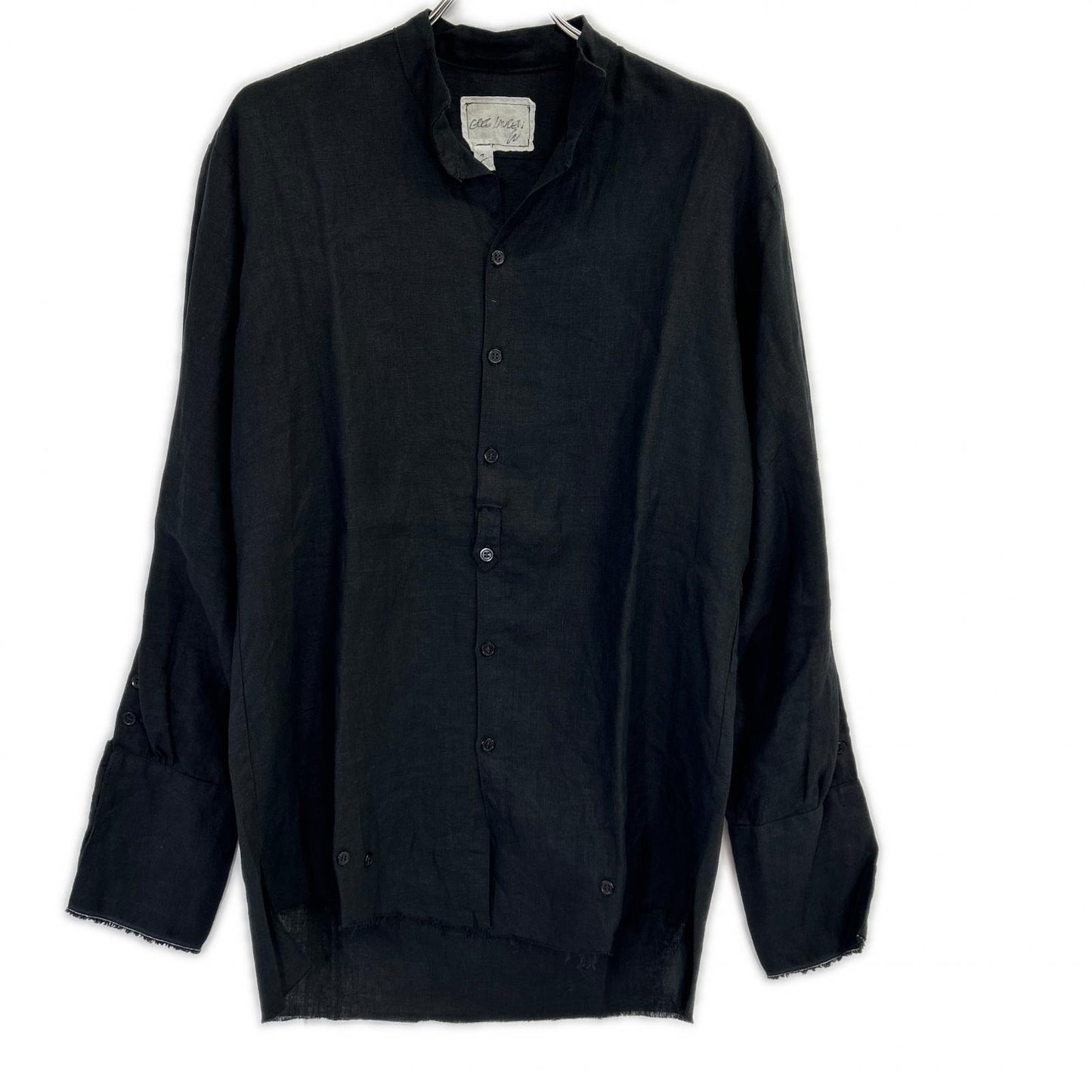 GREG LAUREN Black Cutoff Linen Shirt Size 2
