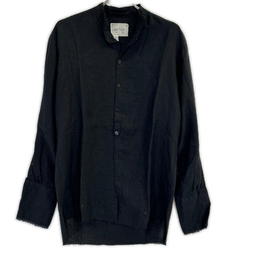 GREG LAUREN Black Cutoff Linen Shirt Size 2