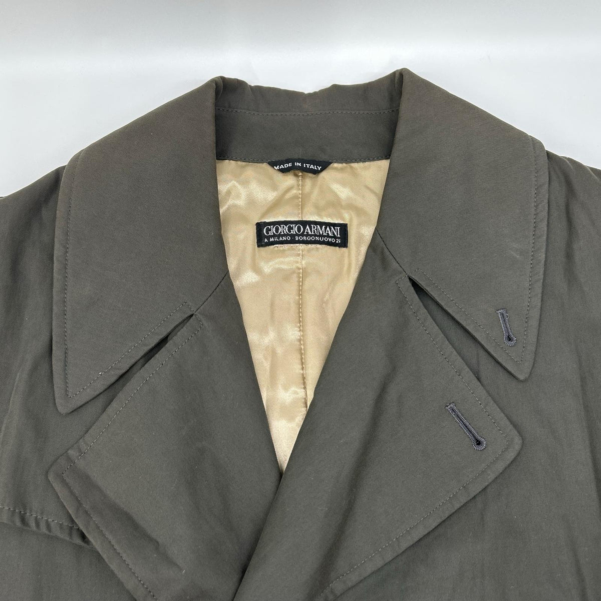 GIORGIOARMANI Khaki Check Lining Belted Trench Coat