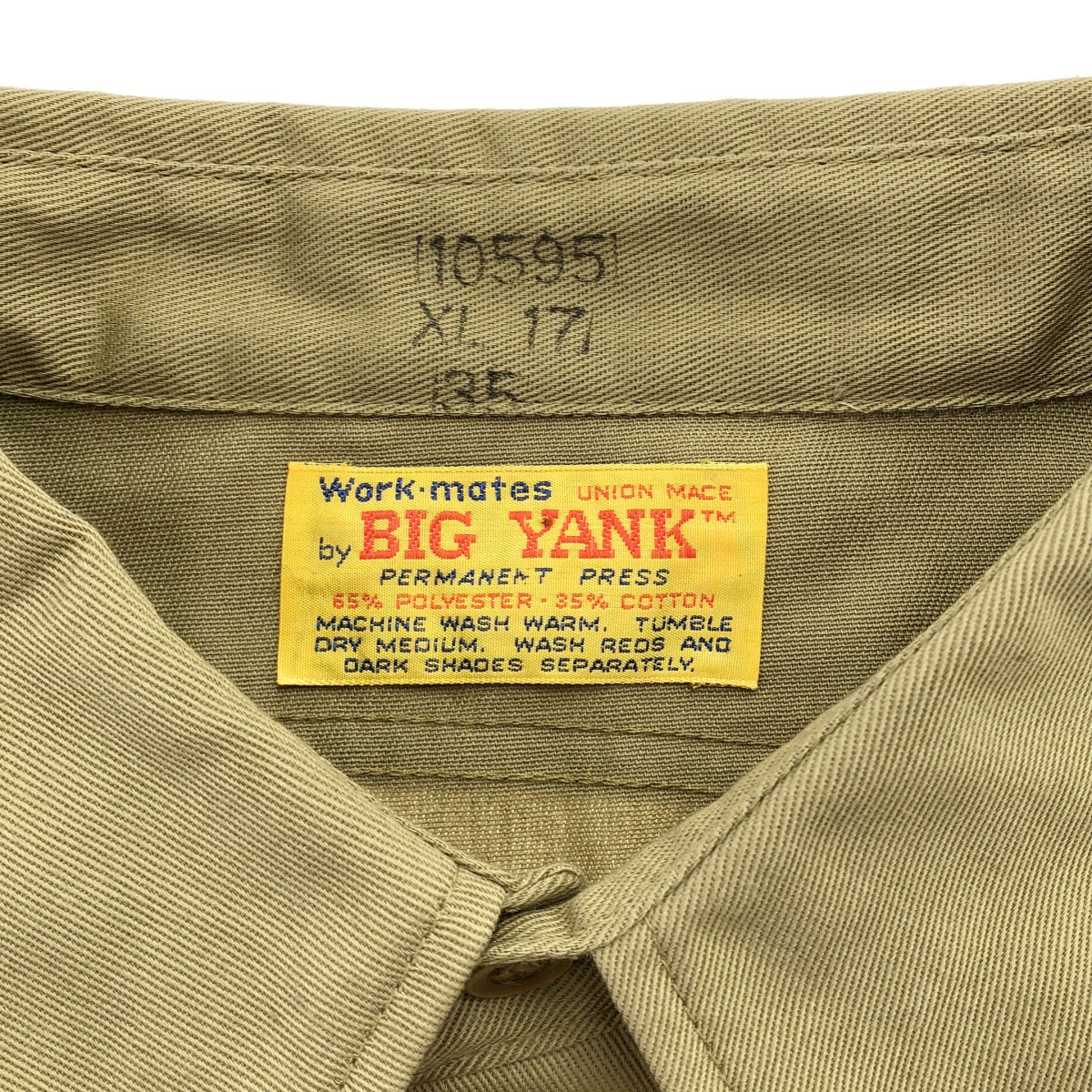 BIG YANK 70's Beige Long Sleeve Work Shirt Size XL