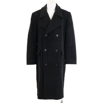 HERMES '70s Wool Double Chesterfield Coat Black Size 50