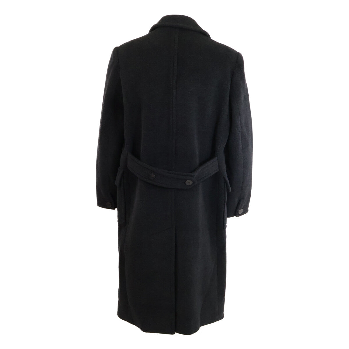 HERMES '70s Wool Double Chesterfield Coat Black Size 50