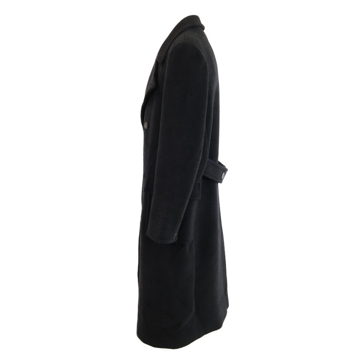 HERMES '70s Wool Double Chesterfield Coat Black Size 50