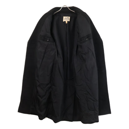 HERMES '70s Wool Double Chesterfield Coat Black Size 50
