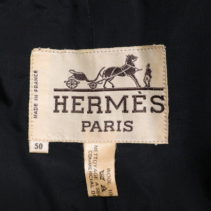 HERMES '70s Wool Double Chesterfield Coat Black Size 50