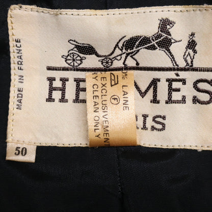 HERMES '70s Wool Double Chesterfield Coat Black Size 50