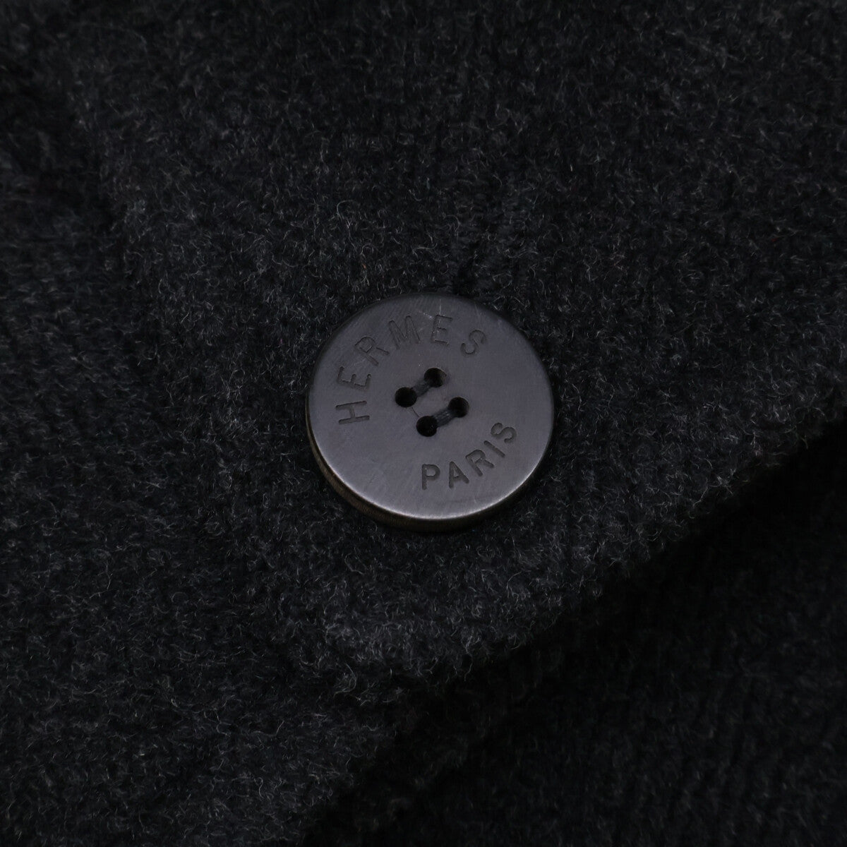 HERMES '70s Wool Double Chesterfield Coat Black Size 50