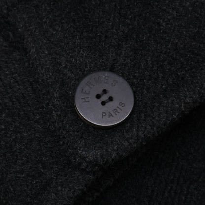 HERMES '70s Wool Double Chesterfield Coat Black Size 50