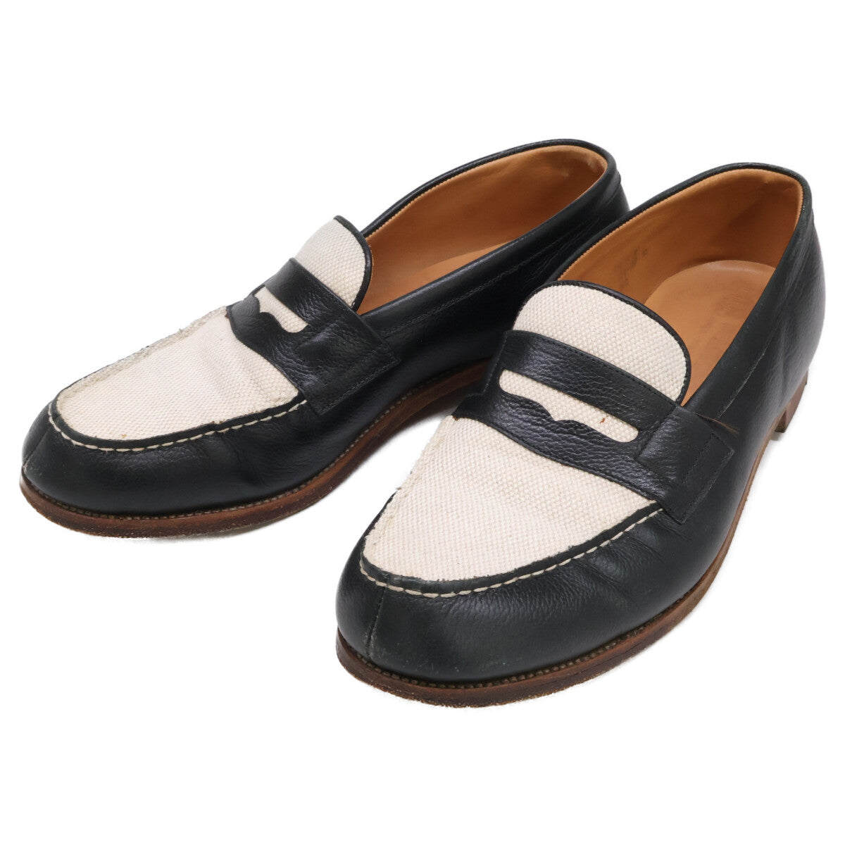 J.M. WESTON 180 Last Leather Loafers Black/White Size 6.5D
