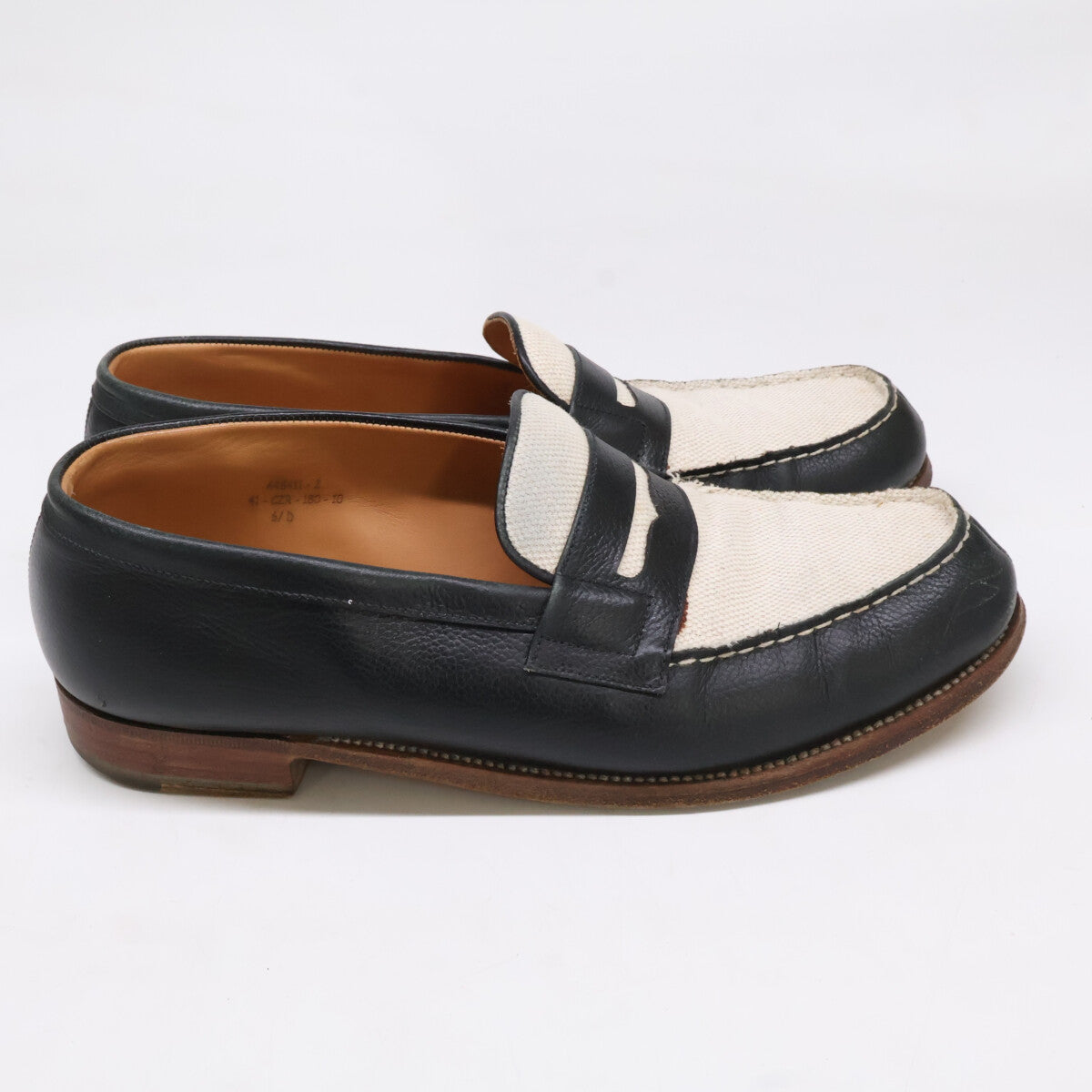 J.M. WESTON 180 Last Leather Loafers Black/White Size 6.5D