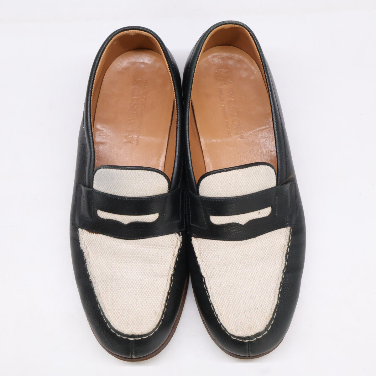 J.M. WESTON 180 Last Leather Loafers Black/White Size 6.5D