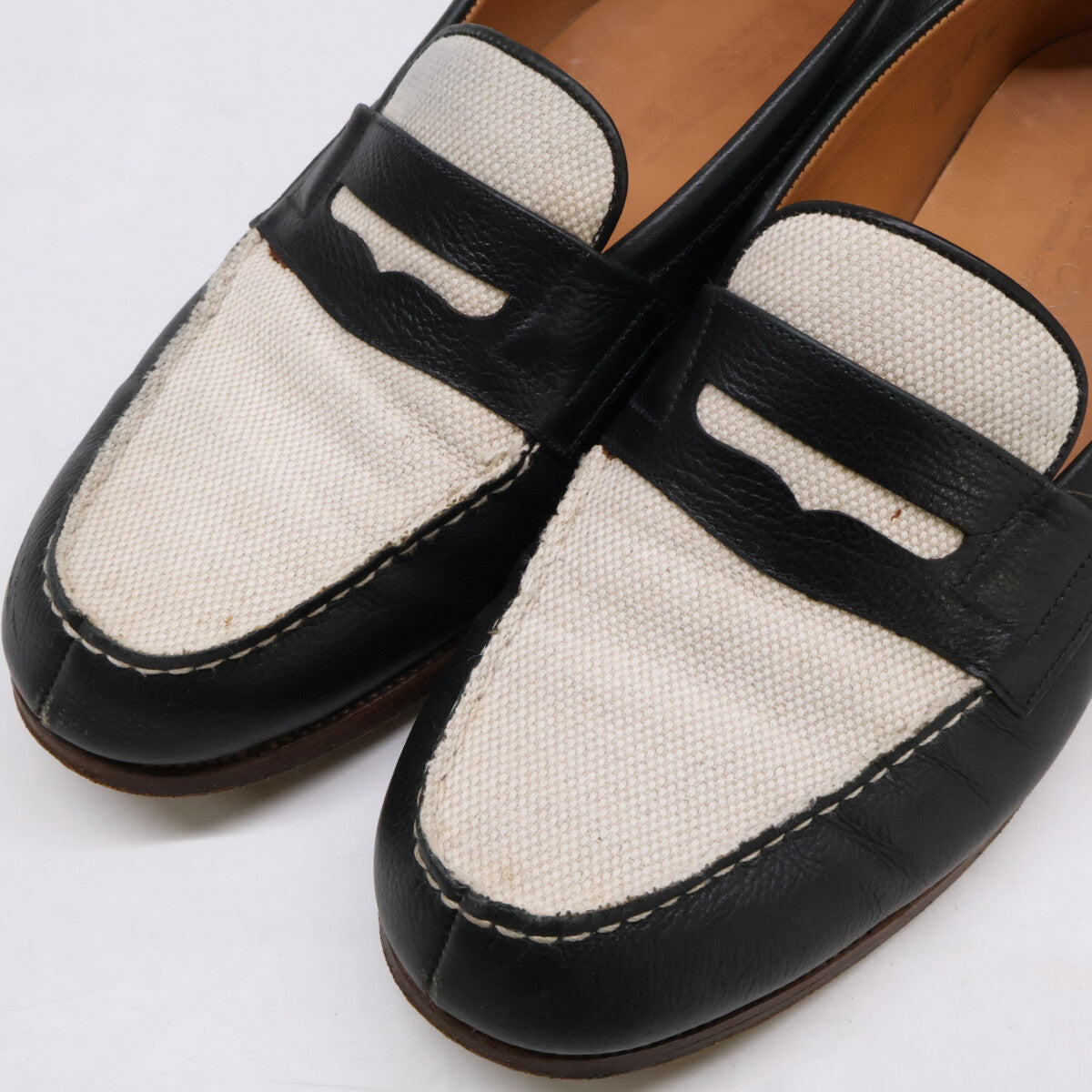 J.M. WESTON 180 Last Leather Loafers Black/White Size 6.5D