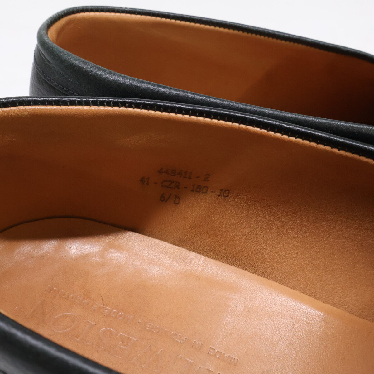 J.M. WESTON 180 Last Leather Loafers Black/White Size 6.5D