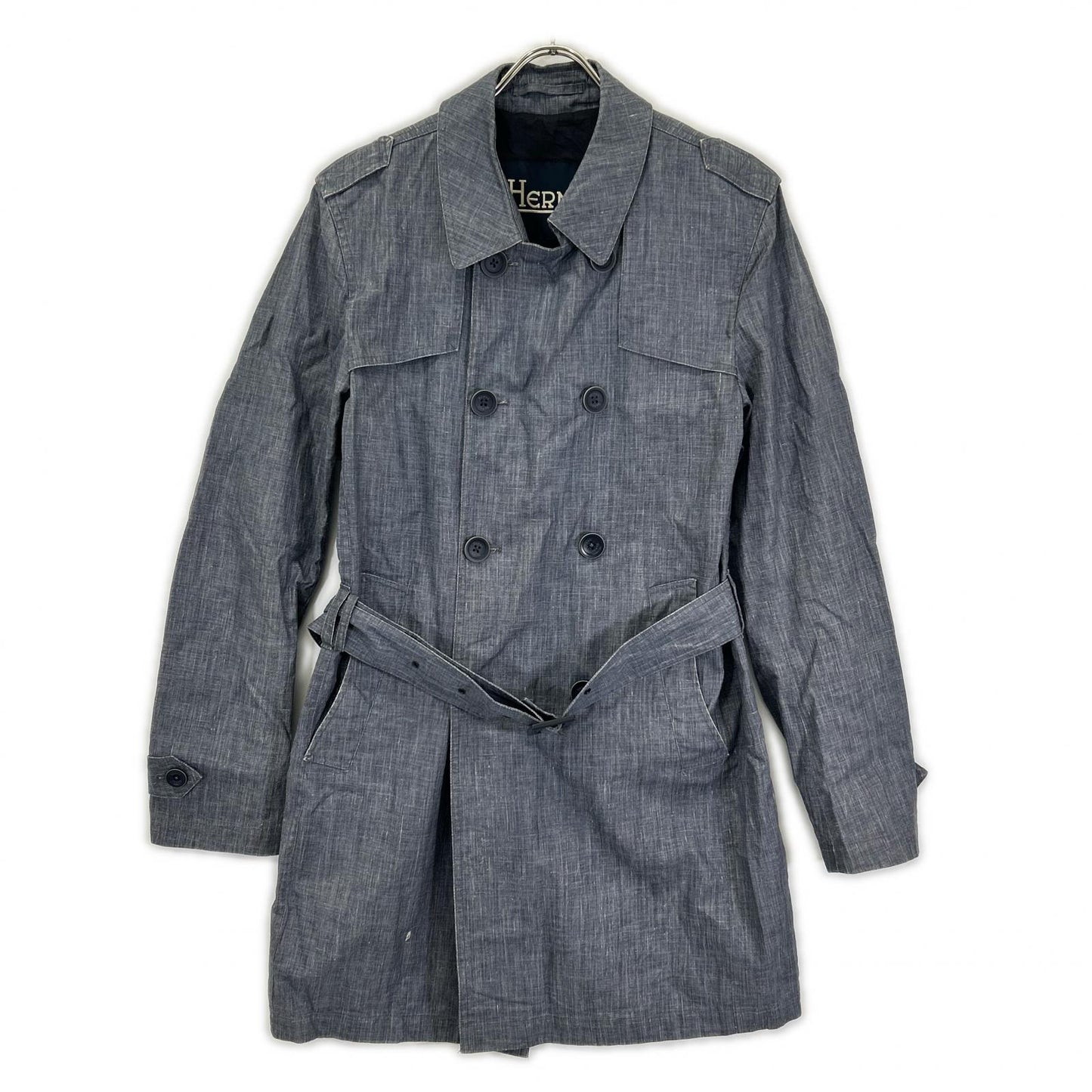 HERNO IM0126U Trench Coat Blue Cotton Size 46