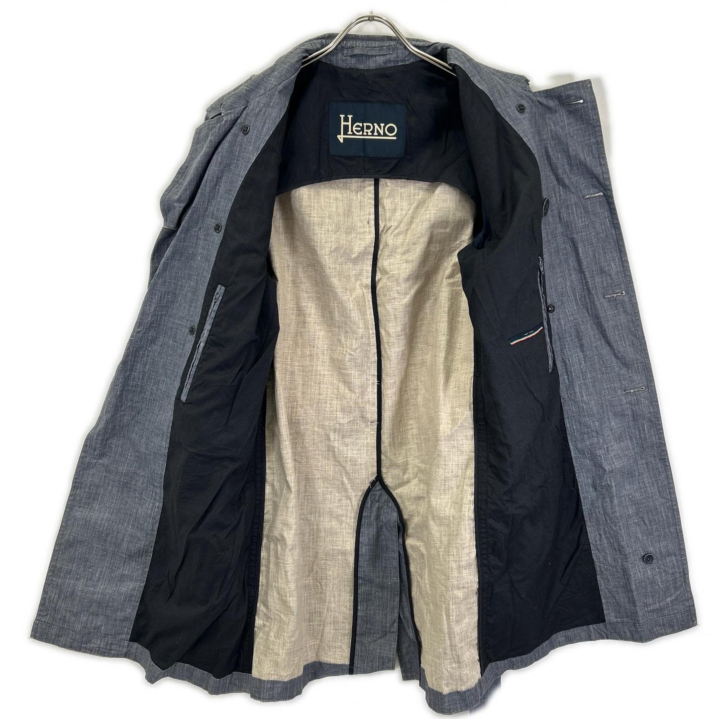 HERNO IM0126U Trench Coat Blue Cotton Size 46