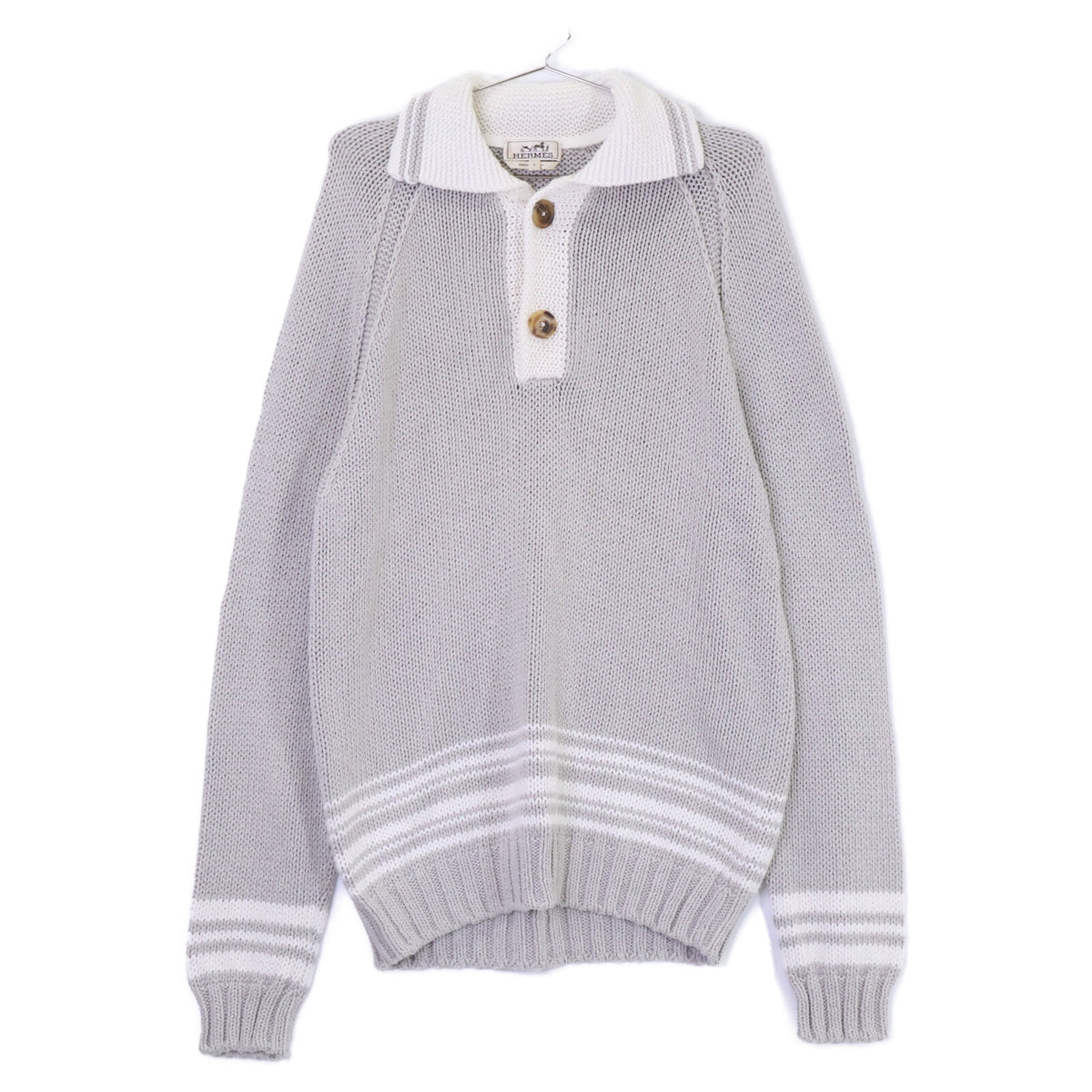 HERMES Cashmere Blend Low-Gauge Sweater Gray Size L