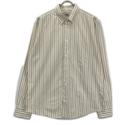 HERMES Striped Long Sleeve Shirt Beige/White Size 41/16