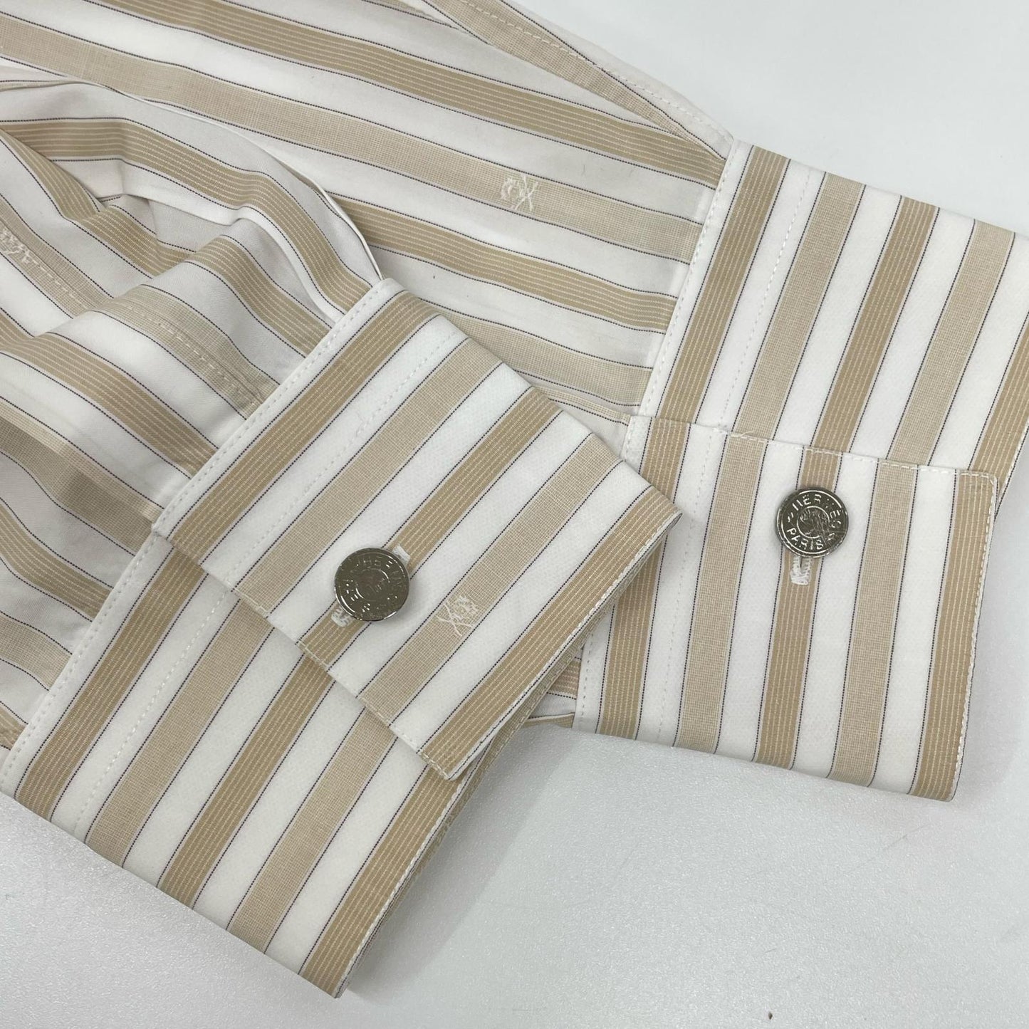 HERMES Striped Long Sleeve Shirt Beige/White Size 41/16