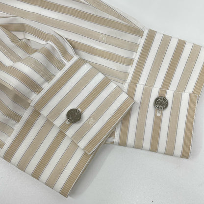 HERMES Striped Long Sleeve Shirt Beige/White Size 41/16