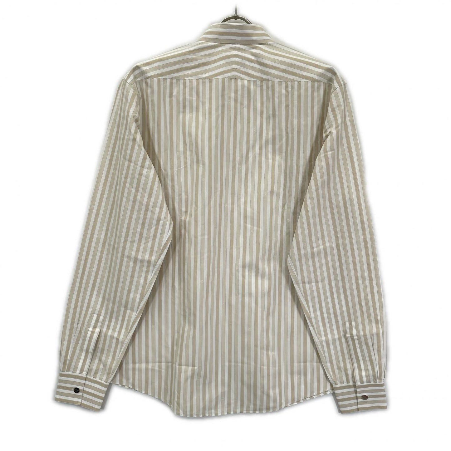 HERMES Striped Long Sleeve Shirt Beige/White Size 41/16