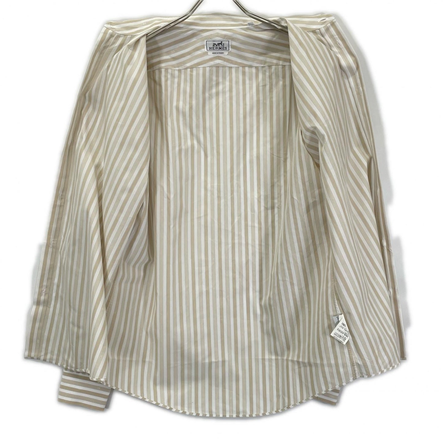 HERMES Striped Long Sleeve Shirt Beige/White Size 41/16