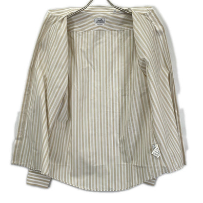 HERMES Striped Long Sleeve Shirt Beige/White Size 41/16