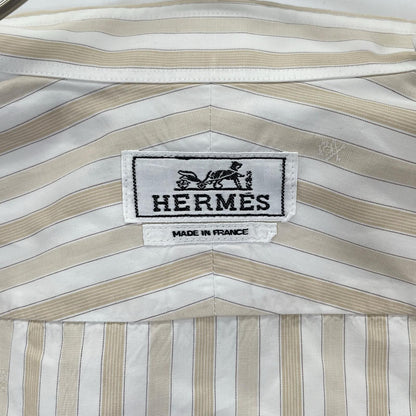 HERMES Striped Long Sleeve Shirt Beige/White Size 41/16