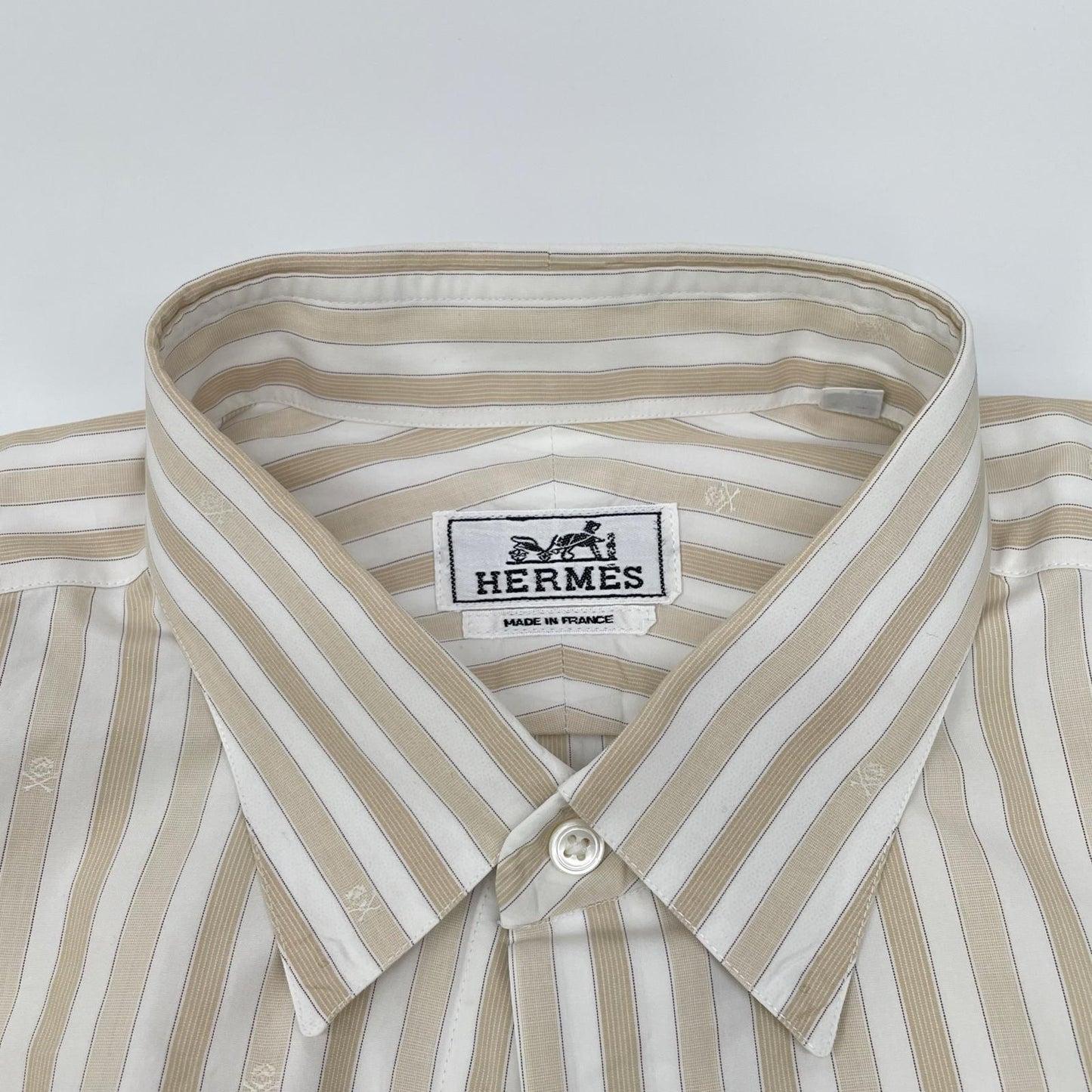 HERMES Striped Long Sleeve Shirt Beige/White Size 41/16