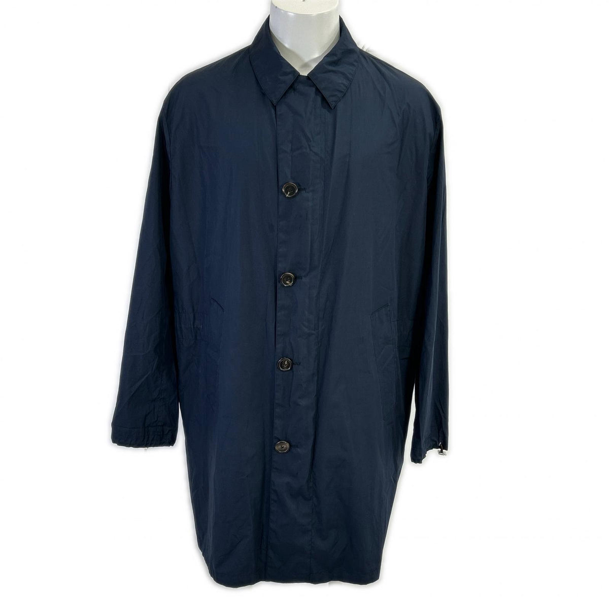 HERMES Cotton Drawcord Stand Collar Coat Navy Size 48
