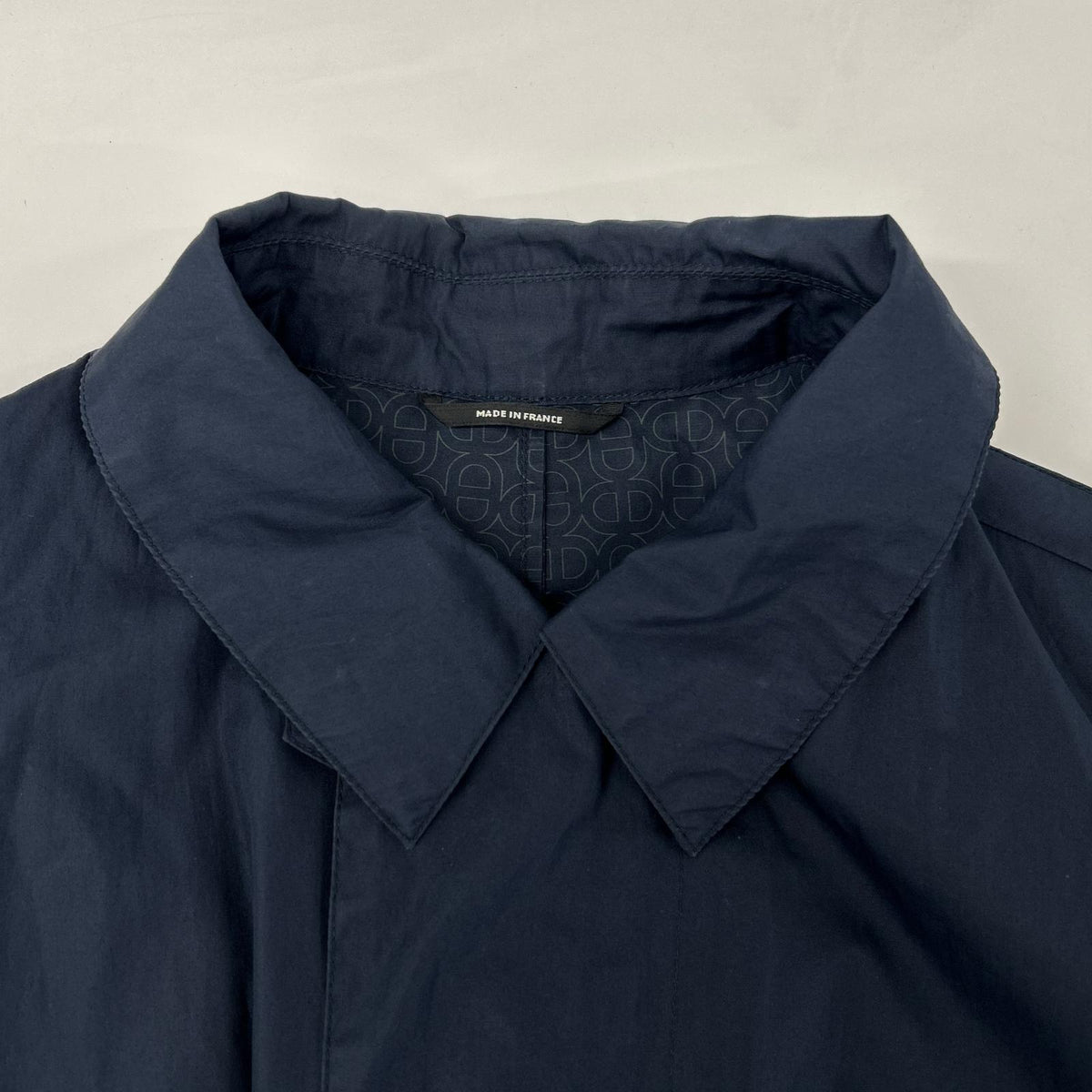 HERMES Cotton Drawcord Stand Collar Coat Navy Size 48