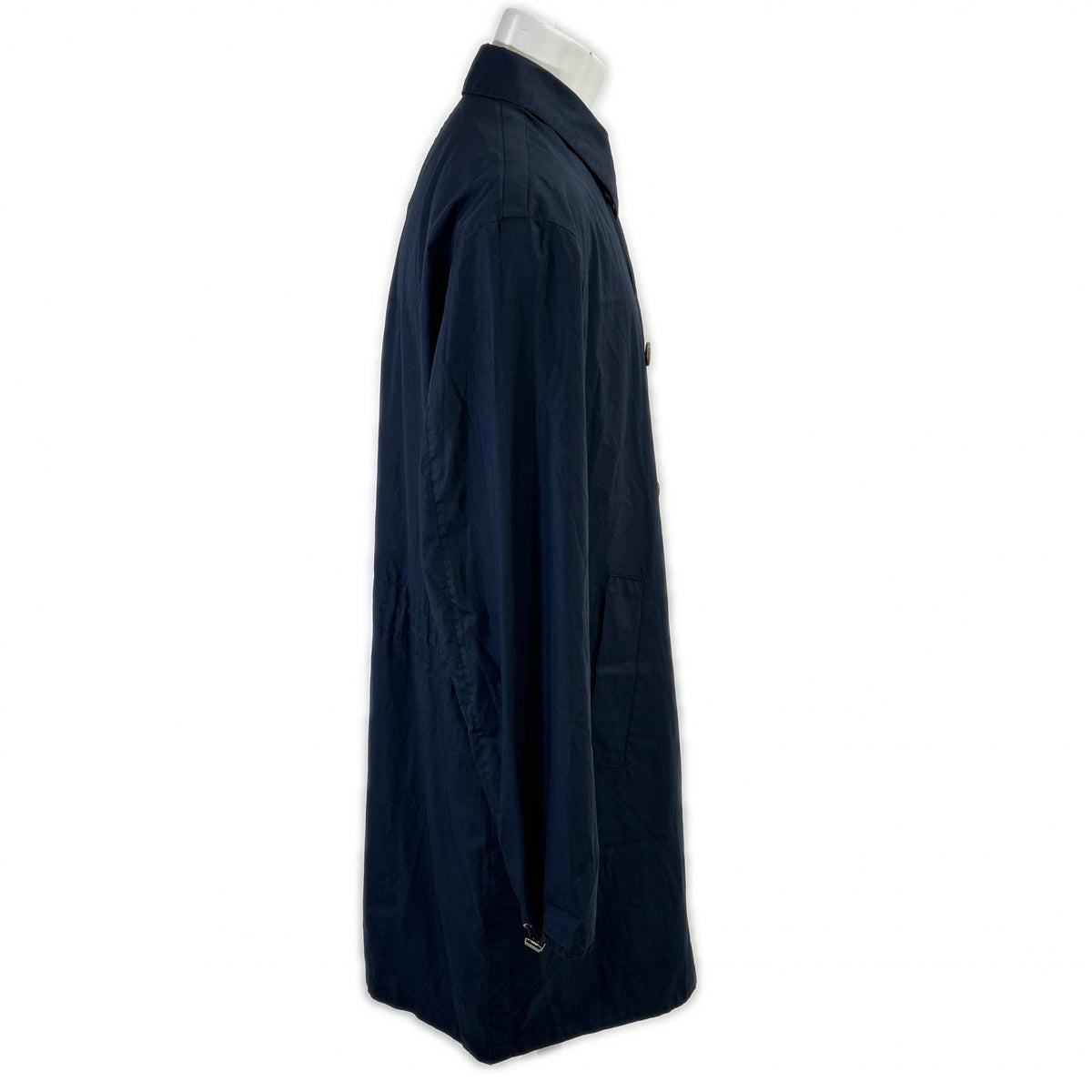 HERMES Cotton Drawcord Stand Collar Coat Navy Size 48