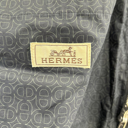 HERMES Cotton Drawcord Stand Collar Coat Navy Size 48
