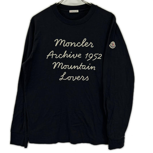 MONCLER Long Sleeve Logo Embroidered Long Sleeve T-Shirt Navy Size S